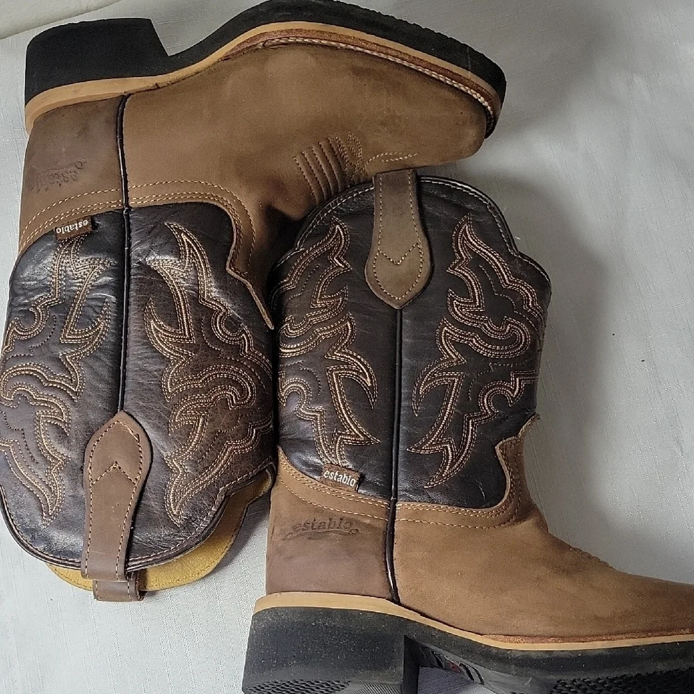 Establo Toddler  Brown Embroidered  Western Cowboy Boots Size 4